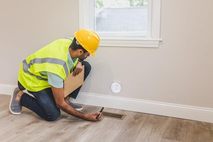 engineer measuring something on the wall