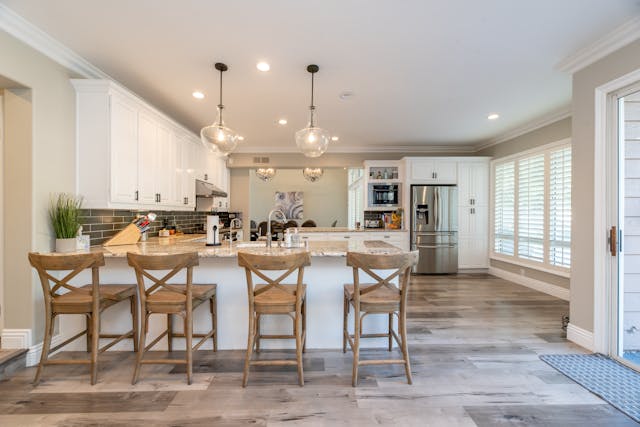 white kitchen with wooden accents